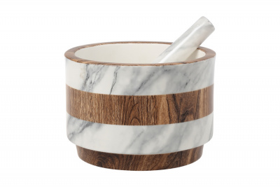 HS10-10277-1556A Ступка с пестиком 15см, Home & Style, серия "Wood&Marble" 