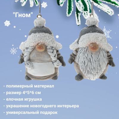791896 Елочная игрушка 5*4*6см, декор Гном, МИКС, цена за 1 штуку